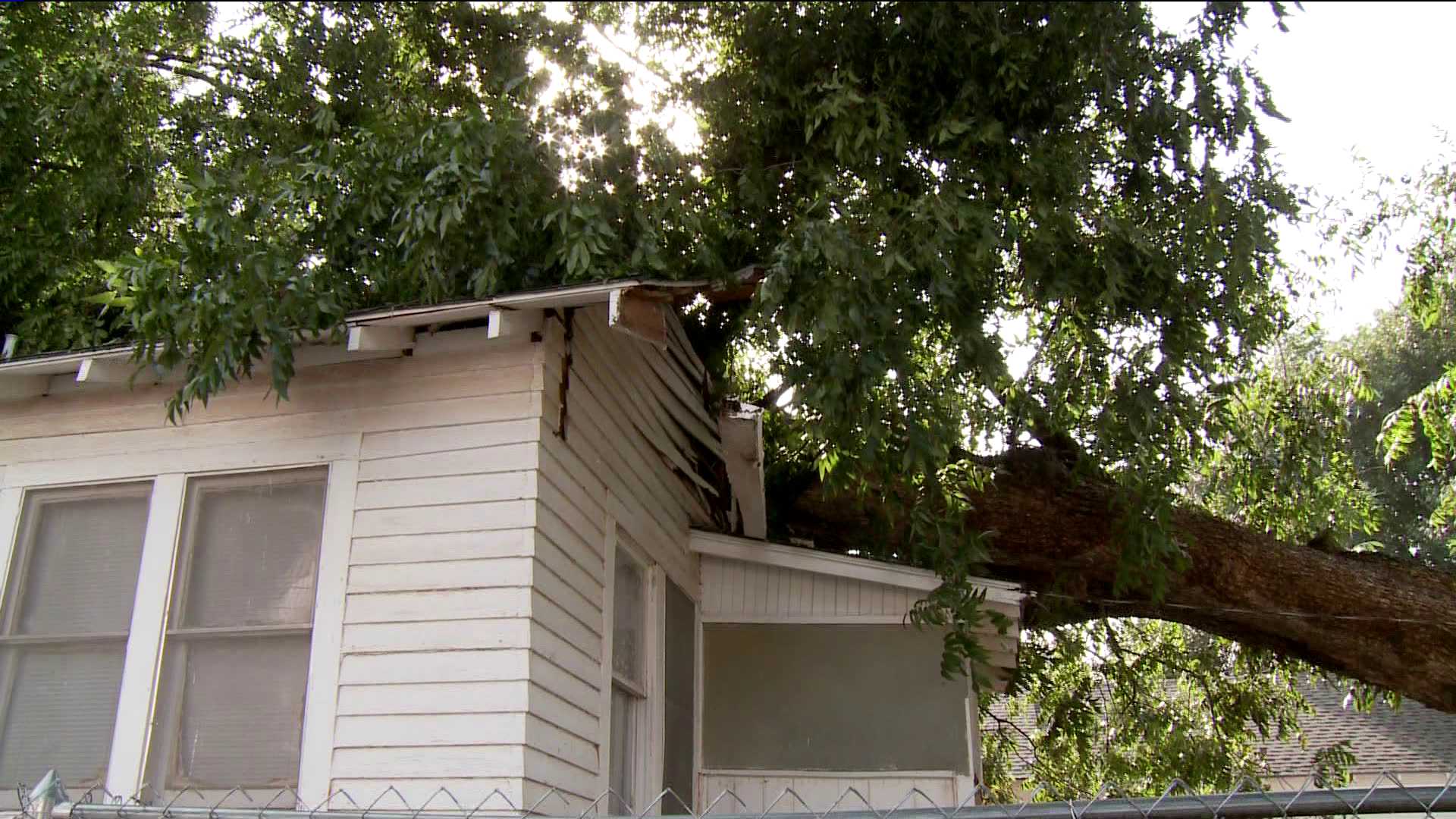 Winds blow tree on house - S.W. OKC Sept. 7