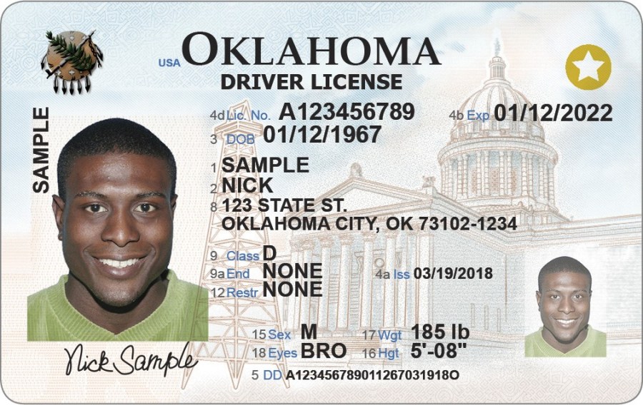 Photo of REAL ID approved Oklahoma license