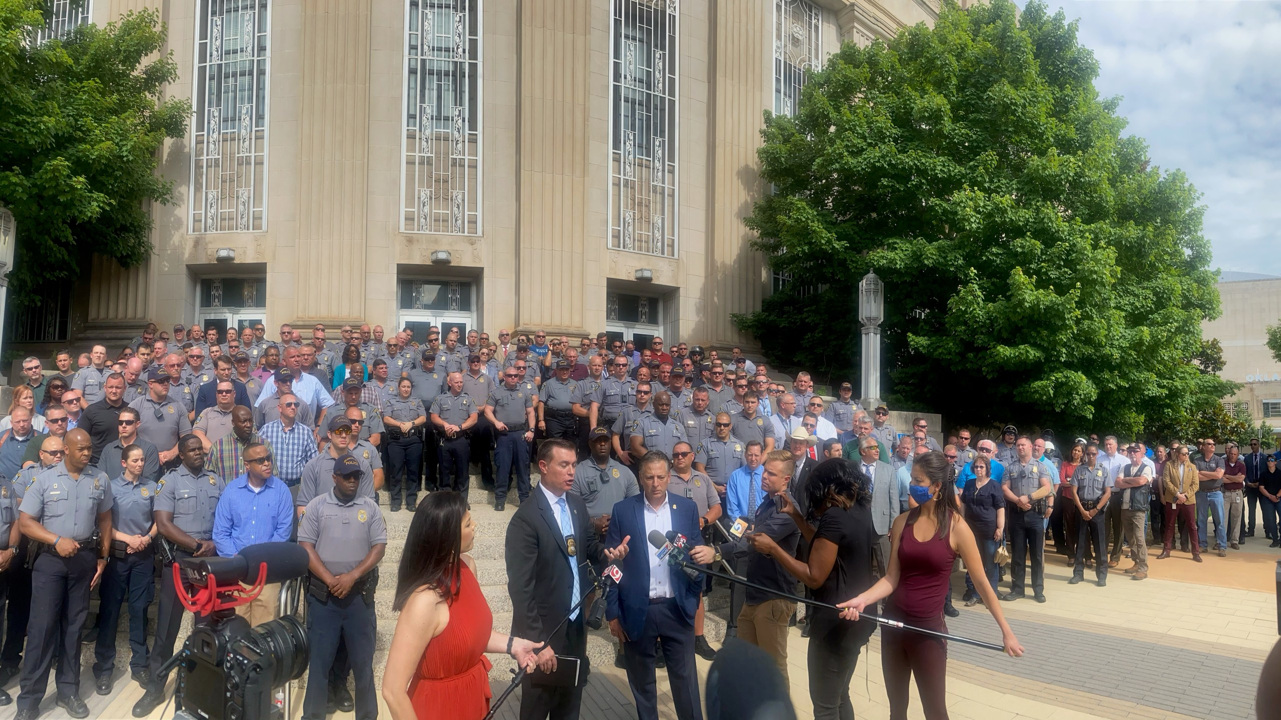 Oklahoma City Fraternal Order of Police gather at OKC City Hall to show support for Police Chief Wade Gourley